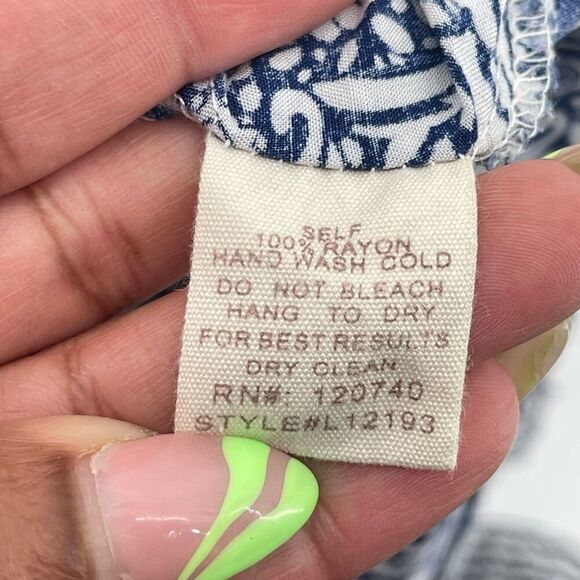 Mystree Blue White Paisley Boho Peasant Dress Large – Off Shoulder Long Sleeve - Picture 13 of 14